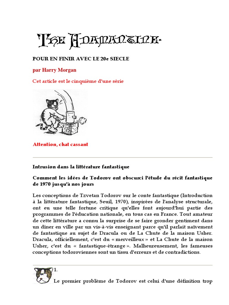 Comment Les Idees De Todorov Ont Obscurci L Etude Du Recit Fantastique Harry Morgan Pdf Romans Sciences Philosophiques