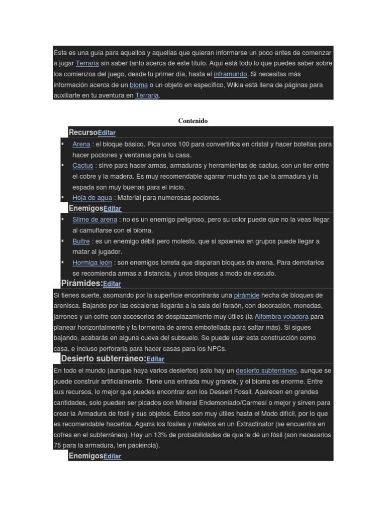 Guía básica para iniciar en Terraria | PDF | Selva | Arsenal