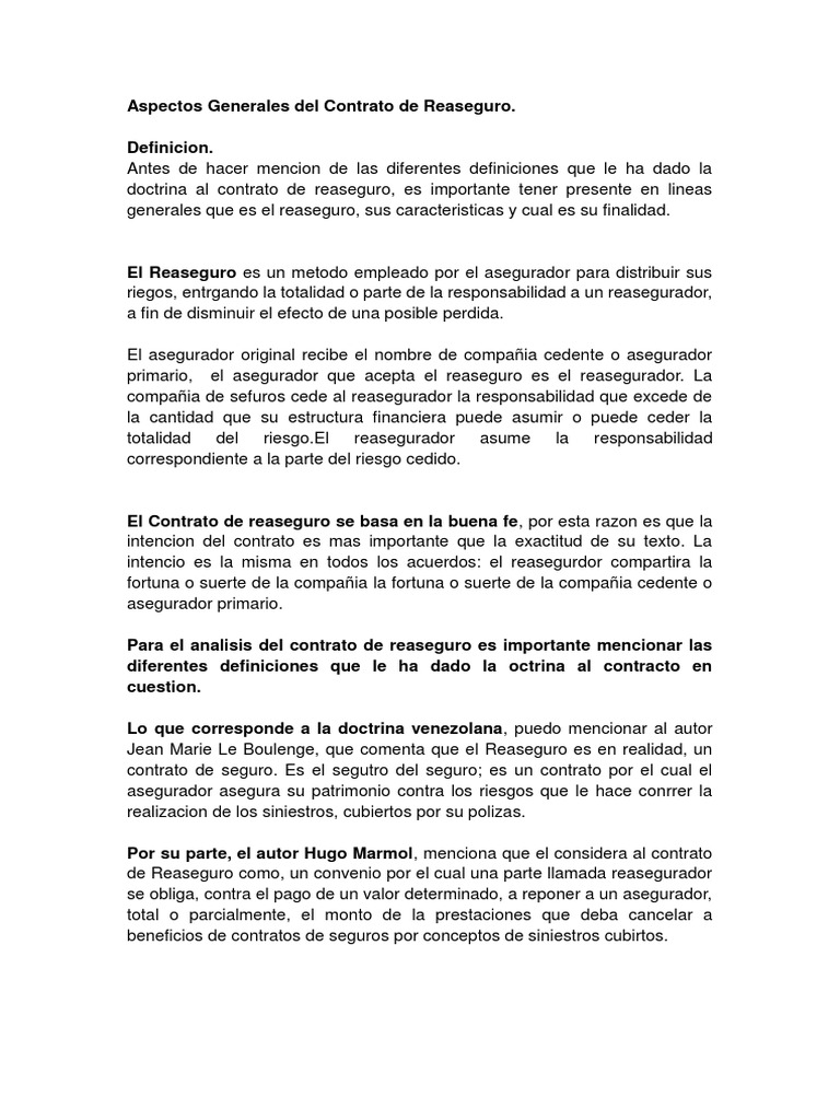 Características del Contrato de Reaseguro | PDF | Reaseguro | Póliza de ...
