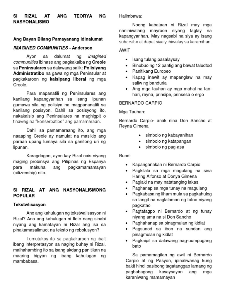 Si Rizal At Ang Teorya Ng Nasyonalismo Pdf