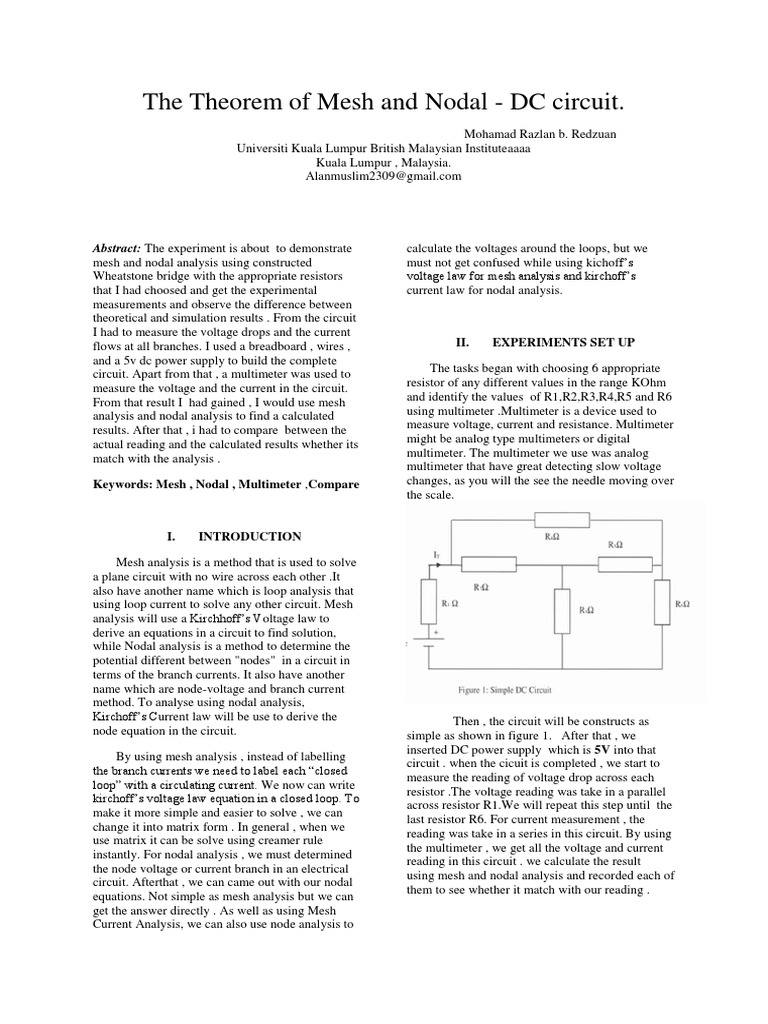 The Theorem of Mesh and Nodal - DC Circuit.: Abstract: The Experiment ...