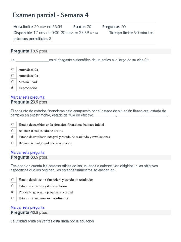 Examen Parcial Semana 4 PDF | PDF | Estado de resultados | Hoja de balance