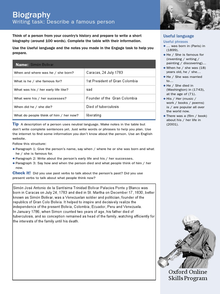 Biography: Writing Task: Describe A Famous Person  PDF