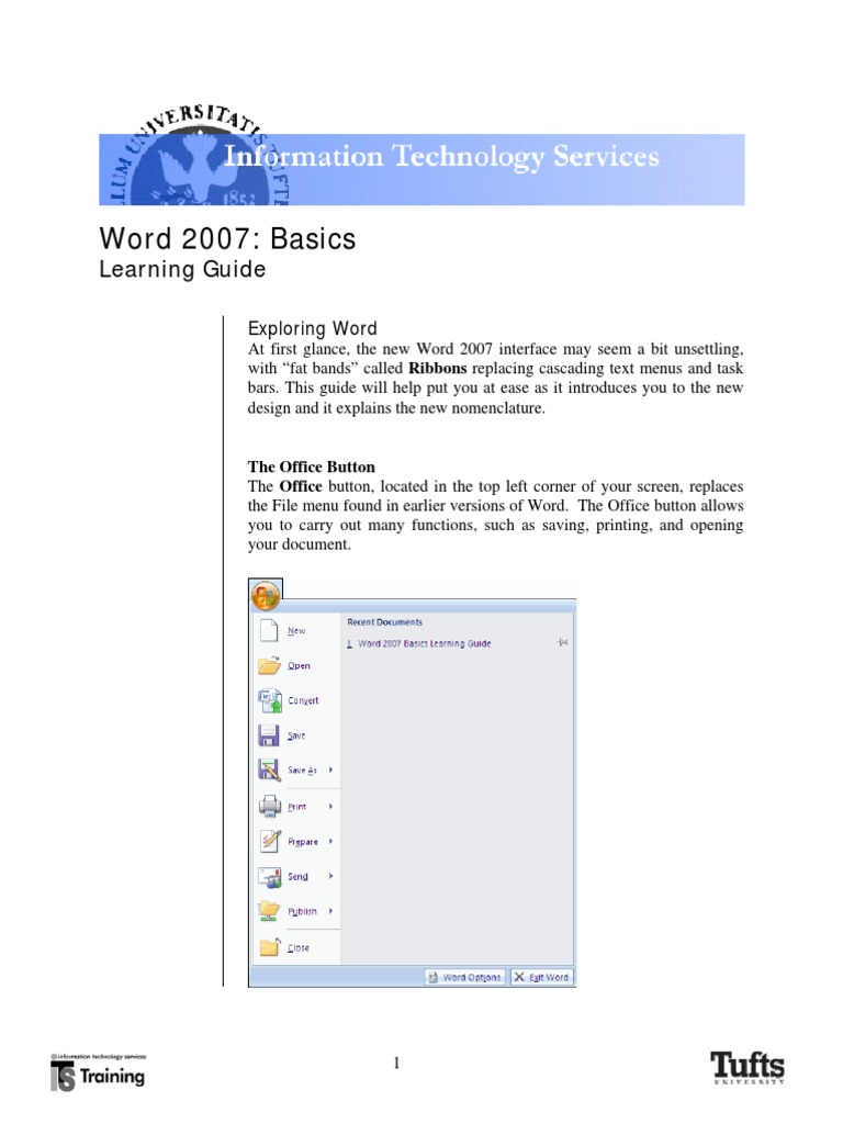 Word 2007: Basics: Learning Guide | PDF | File Format | System Software