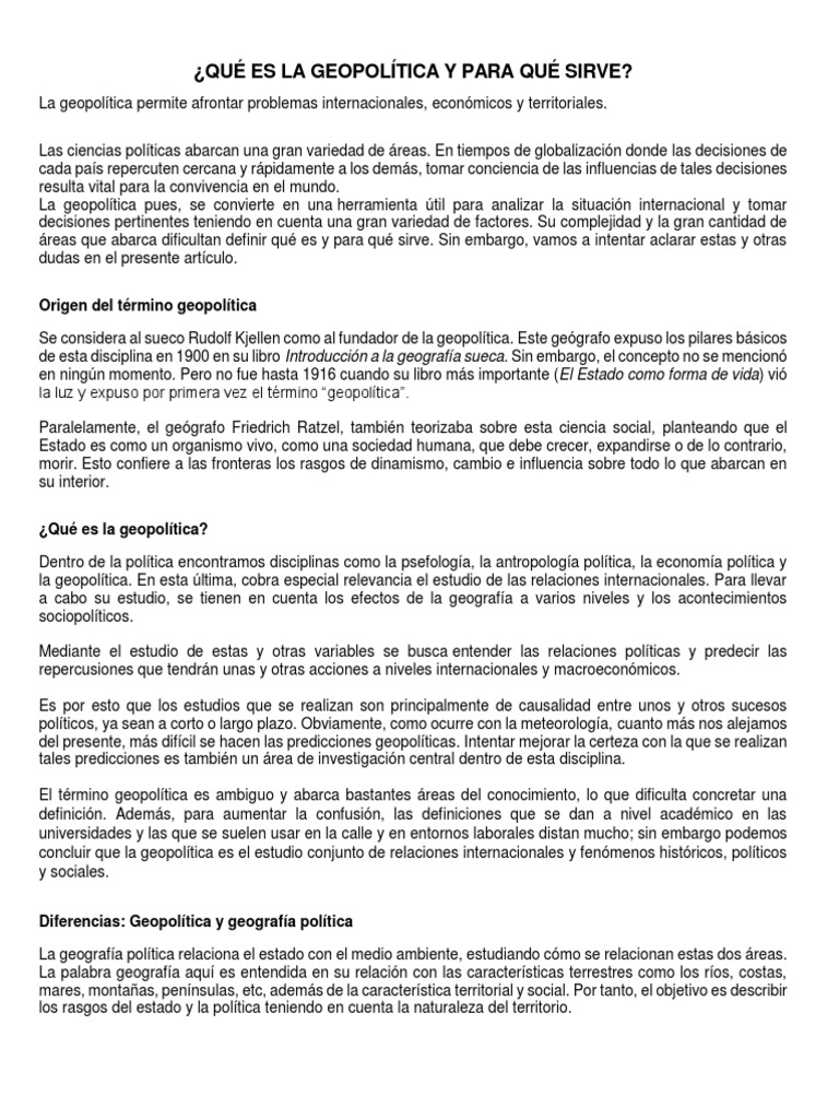 Geopolítica: Definición y Aplicaciones | PDF | Geopolítica | Geografía