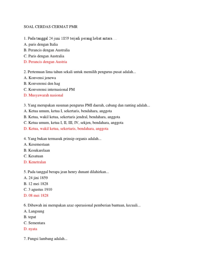 Soal Cerdas Cermat Pmr