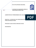 Instituto Politécnico Nacional PRACTICA 1. ESTUDIO DE LAS CONDICIONES DE EQUILIBRIO PARA SUSTANCIAS PURAS 