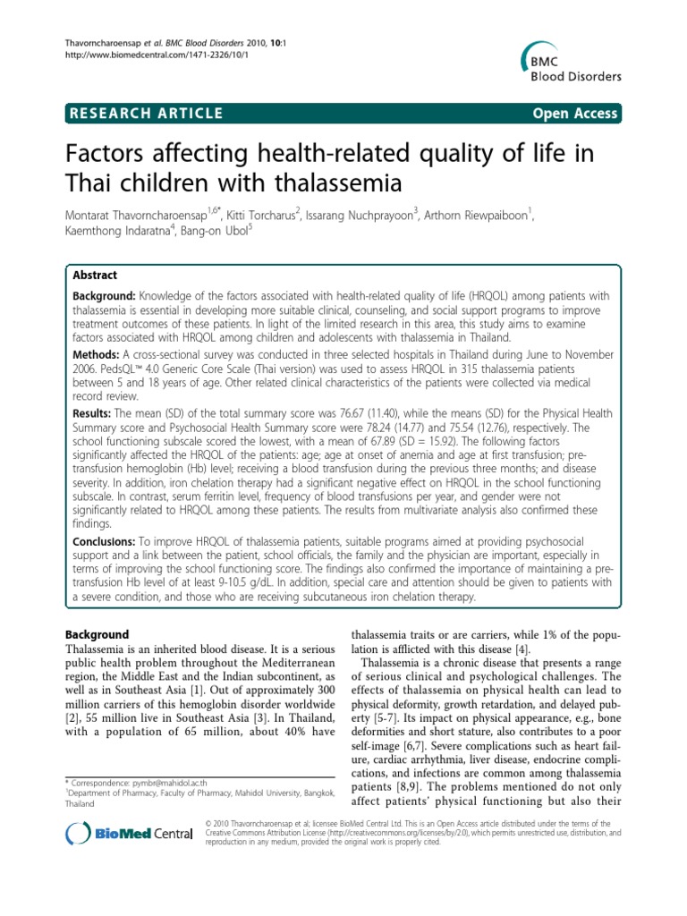 Factors Affecting Health-Related Quality of Life in Thai Children With ...