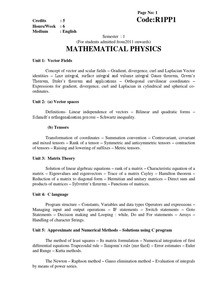 Mathematical Physics and Programming Syllabus | PDF | Nuclear Physics ...