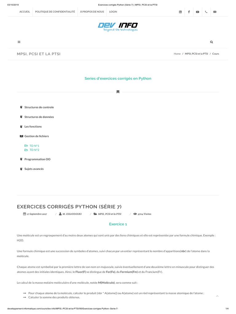 Exercices Corriges Python Serie 7 Mpsi Pcsi Et La Ptsi Molecules Chrome
