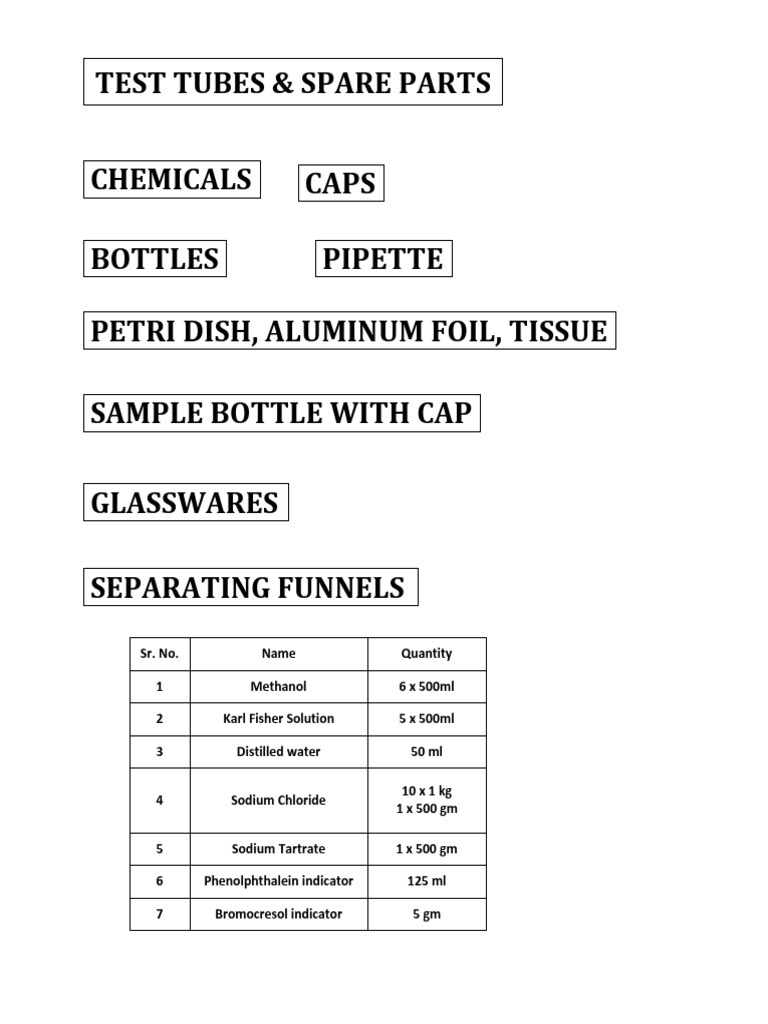 Test Tubes & Spare Parts Chemicals Caps Bottles Pipette | PDF | Cooking ...