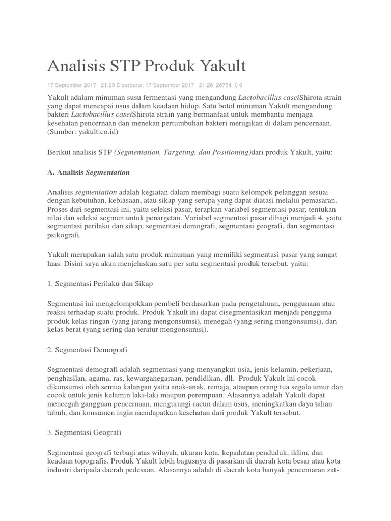 Analisis STP Pemasaran Yakult | PDF