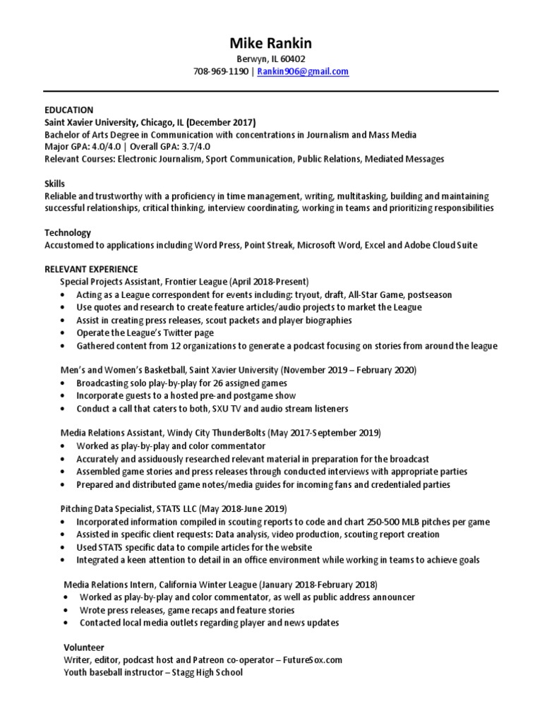 Mike Rankin Resume | PDF | Mass Media | Press Release