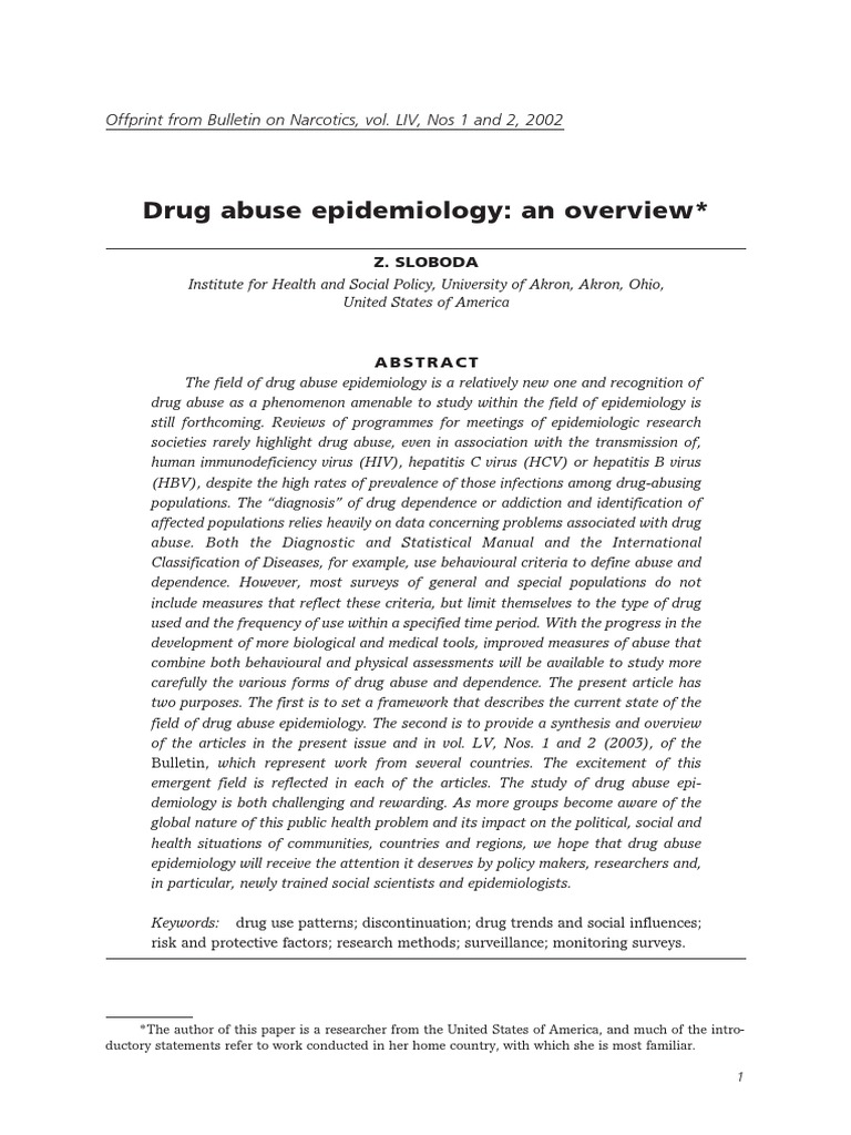 Understanding Drug Abuse Through an Epidemiological Lens An Overview