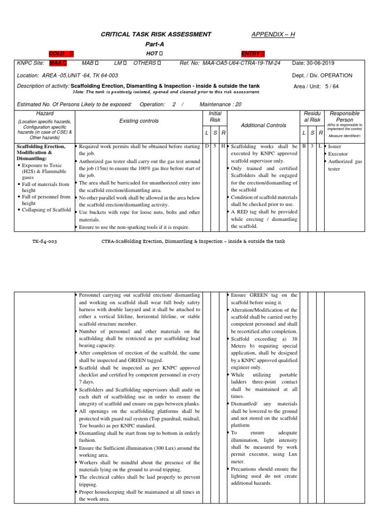 Critical Task Risk Assessment for Scaffolding Erection and Confined ...