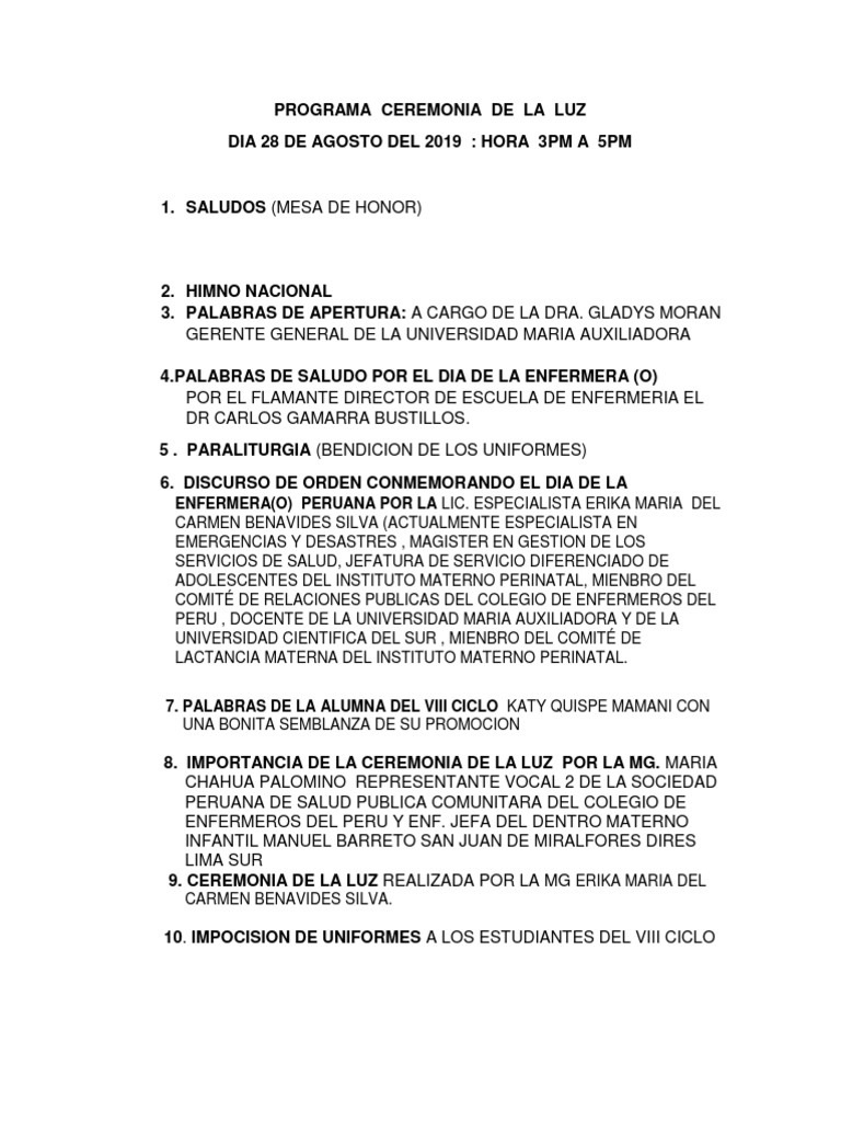 Programa Ceremonia de la Luz 2019 | PDF