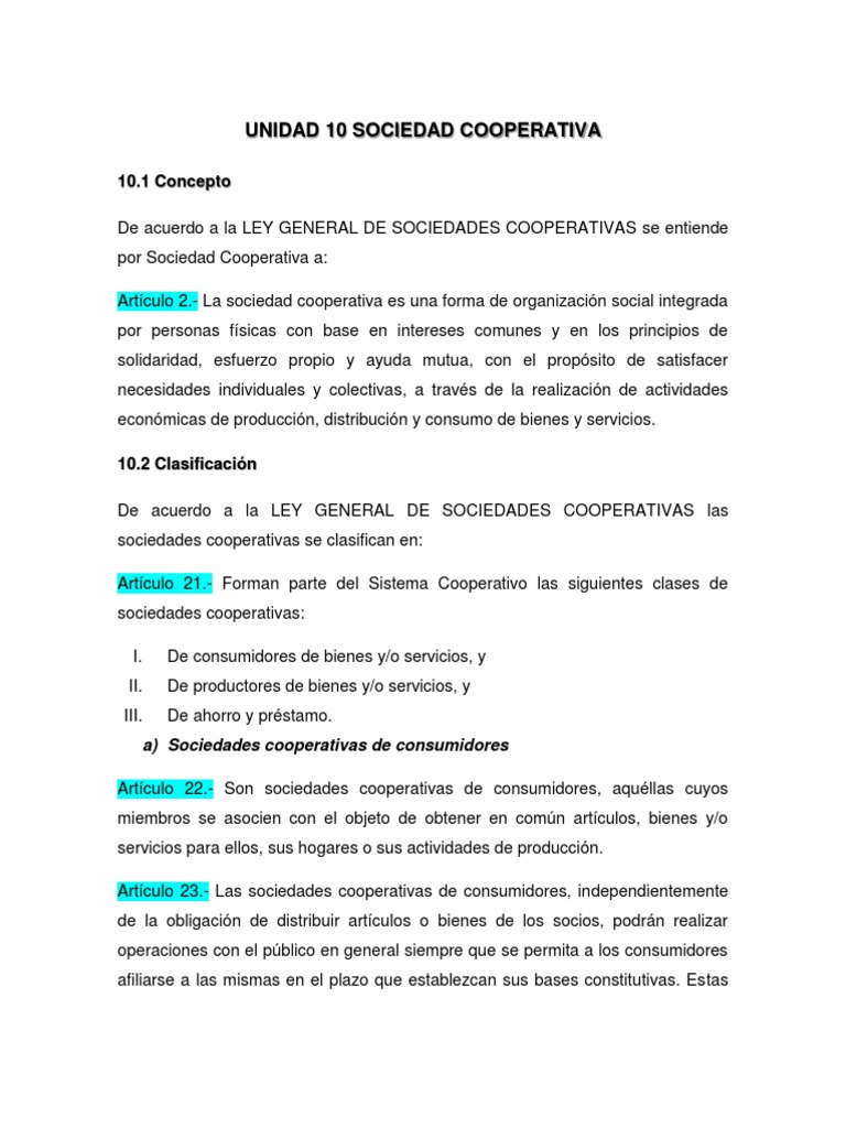 Ley General de Sociedades Cooperativas | PDF | Cooperativa | Bienes