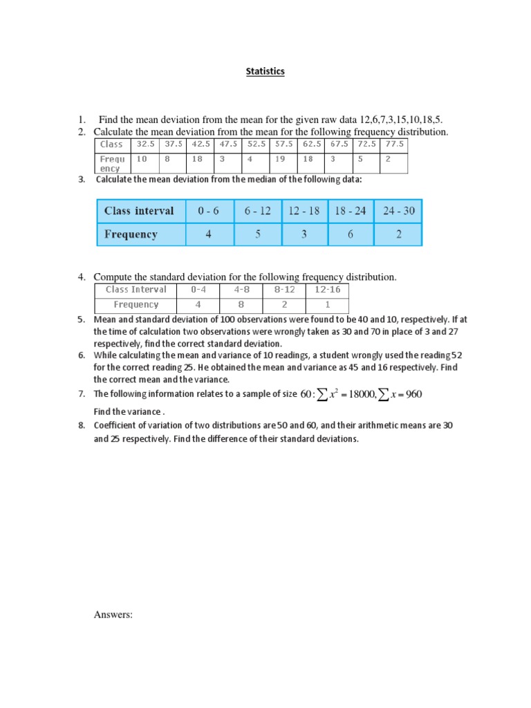 Statistics Problem Solutions | PDF