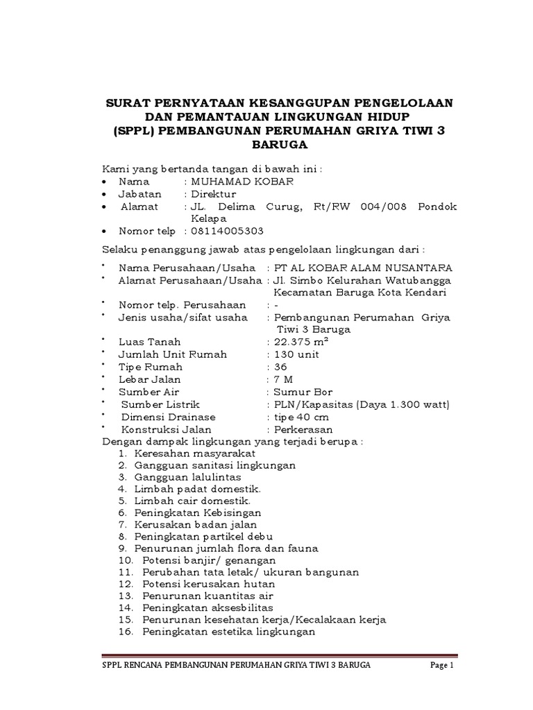 SPPL Pembangunan Perumahan Griya Tiwi 3 | PDF