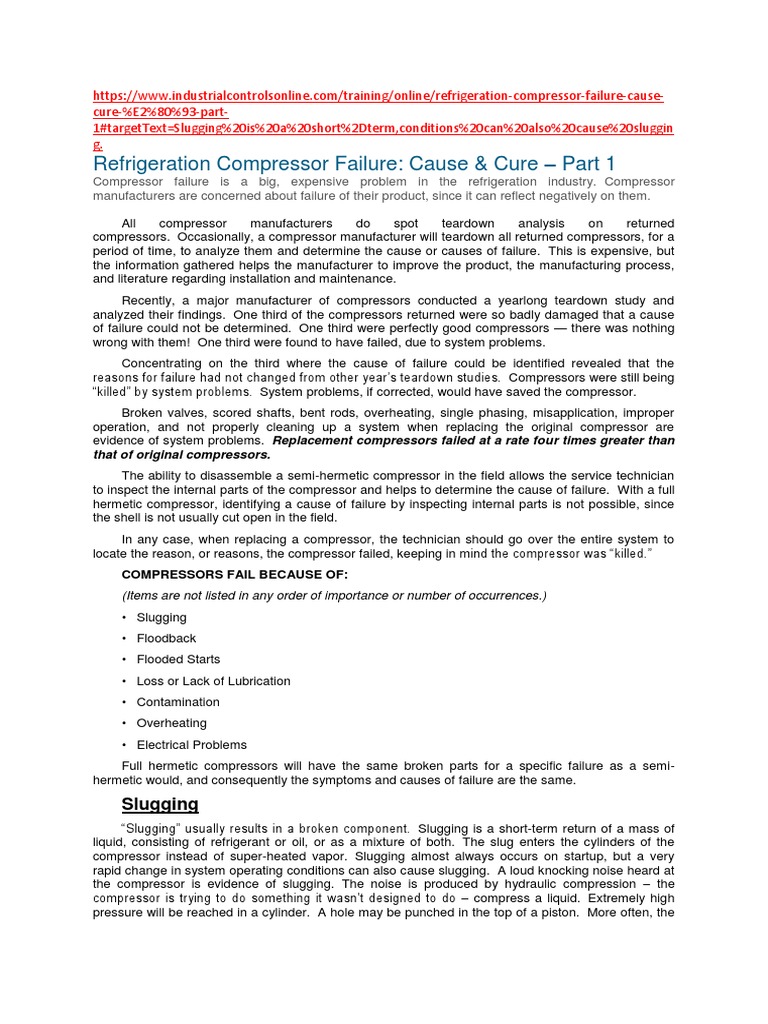 Refrigeration Compressor Failure Cause & Cure Part 1 Download Free