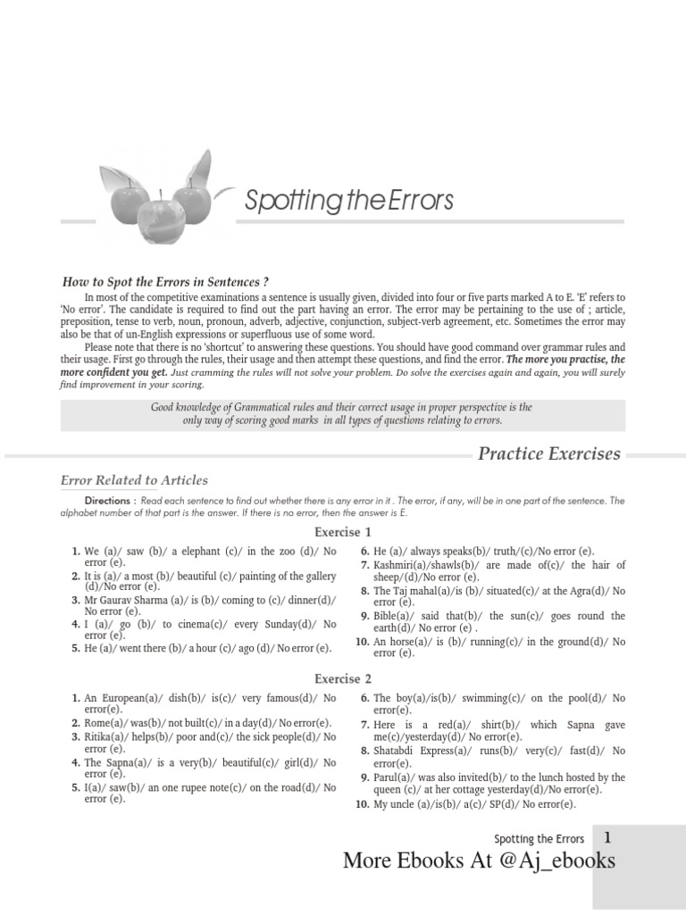 Error Spotting in English Sentences | PDF | Verb | Syntactic Relationships