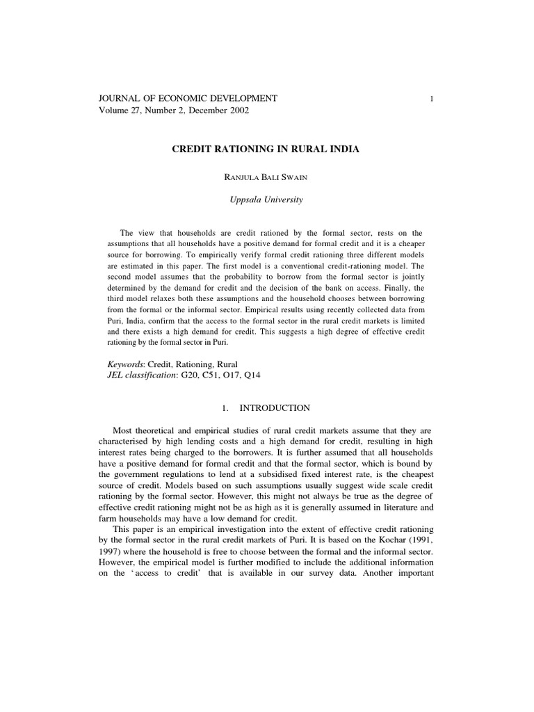 Credit Rationing in Rural India PDF | Download Free PDF | Reserve Bank ...