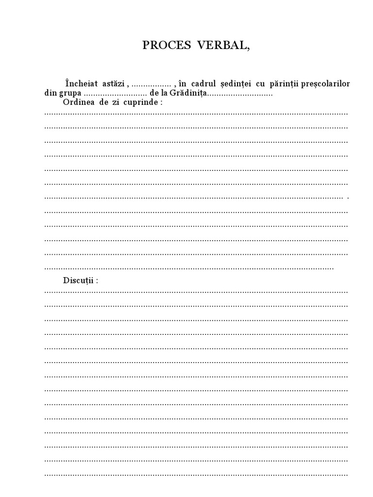 Model Proces Verbal Gradinita | PDF