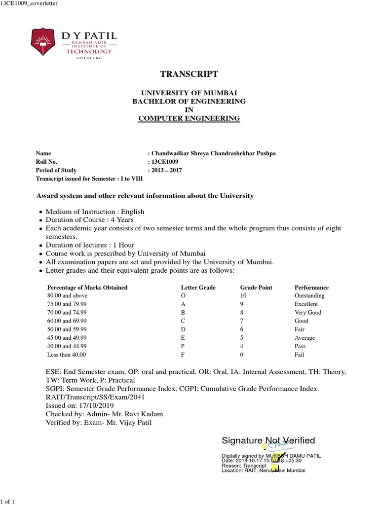 Engineering Transcript Details | PDF | Academic Term | Qualifications