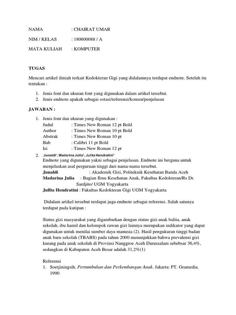 Tugas Artikel End Note | PDF