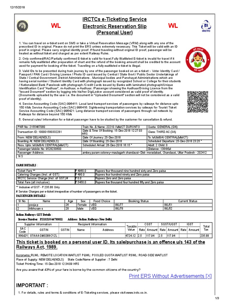 TKT Delhi To Mumb PDF | PDF | Identity Document | Ticket (Admission)