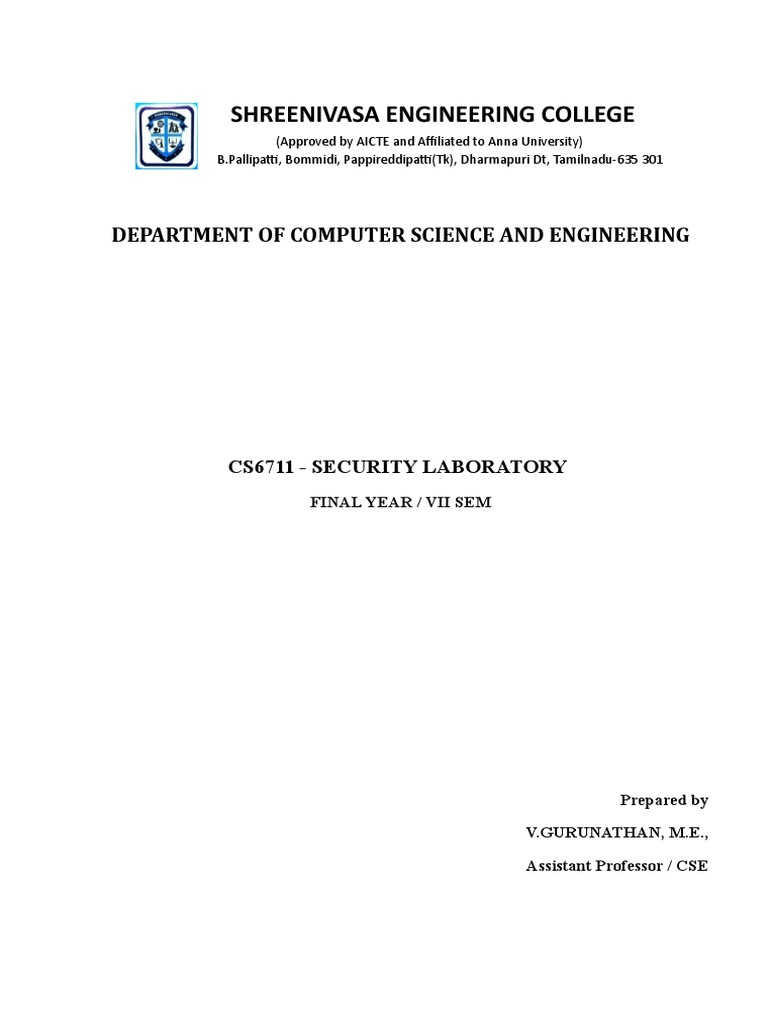 Security Lab Manual - Print | PDF | Cipher | Cryptography