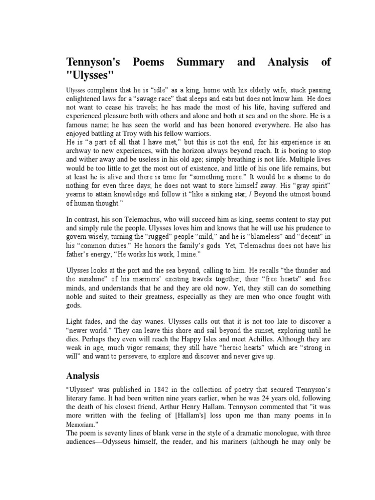 Tennyson's Poems Summary and Analysis of "Ulysses" PDF Odysseus
