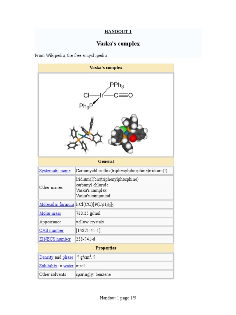 Vaska's Complex: Structure and Reactions | PDF | Chemistry | Materials