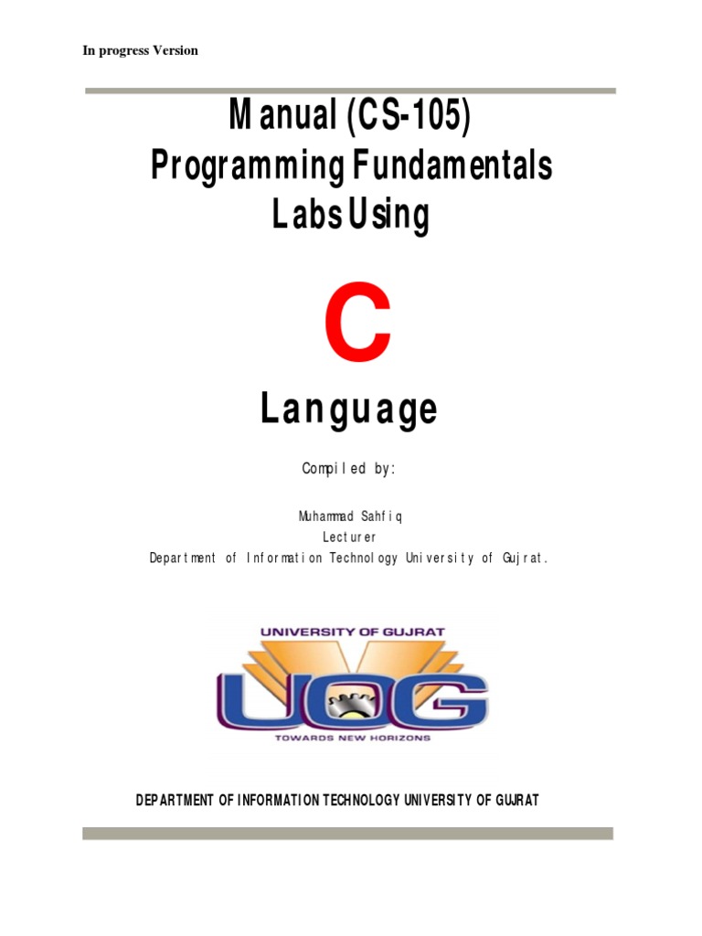 Programming Fundamentals Labs Manual (CS105) Using PDF Data Type C (Programming Language)