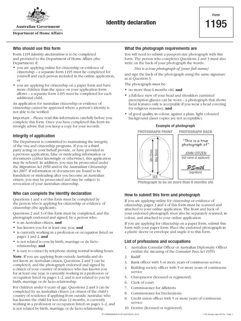 1195 Form.pdf Personally Identifiable Information States And Territories Of Australia