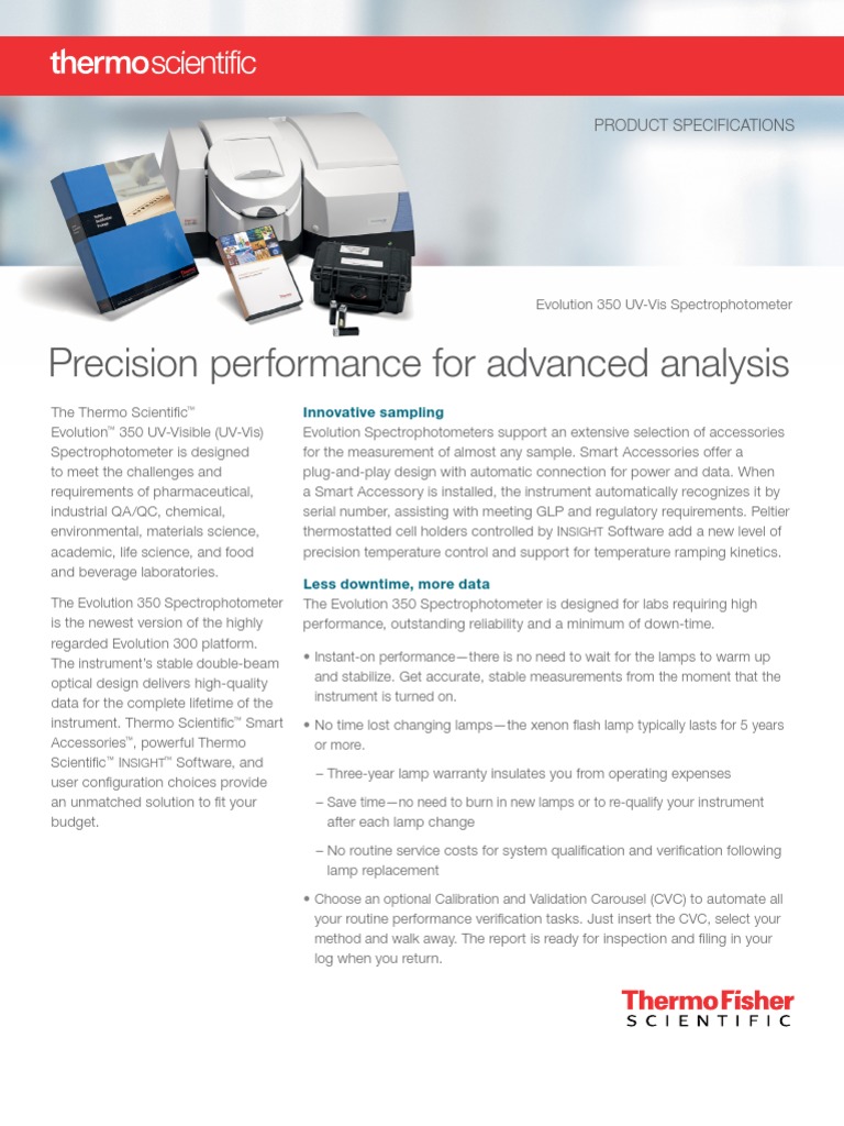 Evolution 350 Uv Vis Spectrophotometer Specifications PS52998 PDF