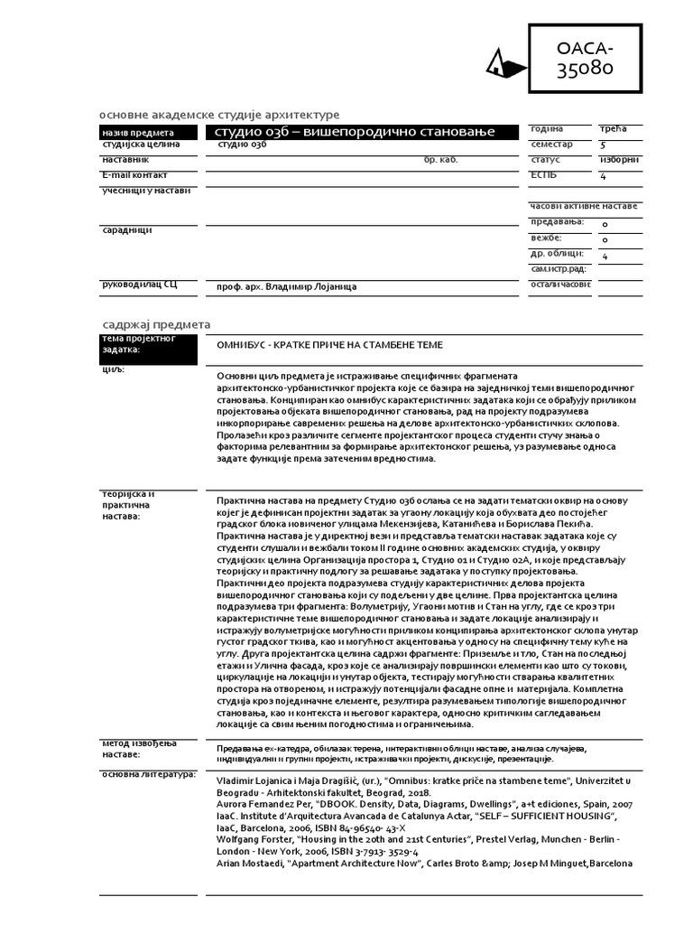 Oasa 35080 Studio 03b Viseporodicno Stanovanje | PDF