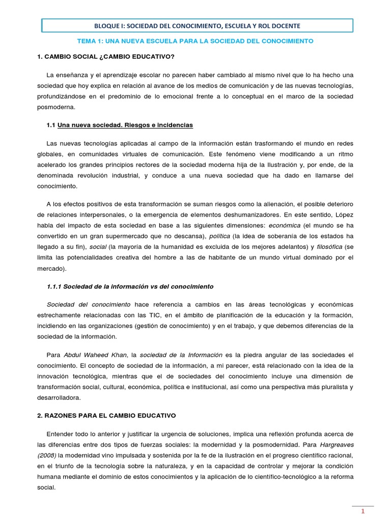 Nueva Escuela en la Sociedad del Conocimiento | PDF | Paradigma | Maestros