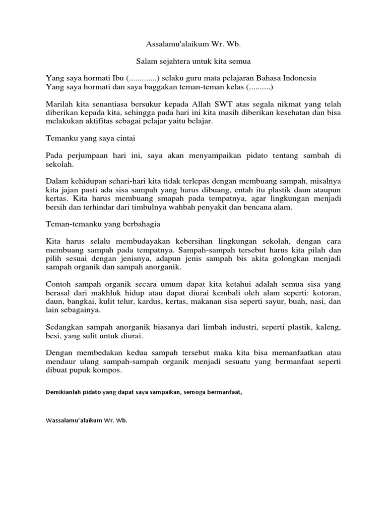 Pidato Singkat Tentang Sampah Di Sekolah Birokerja Co vrogue.co