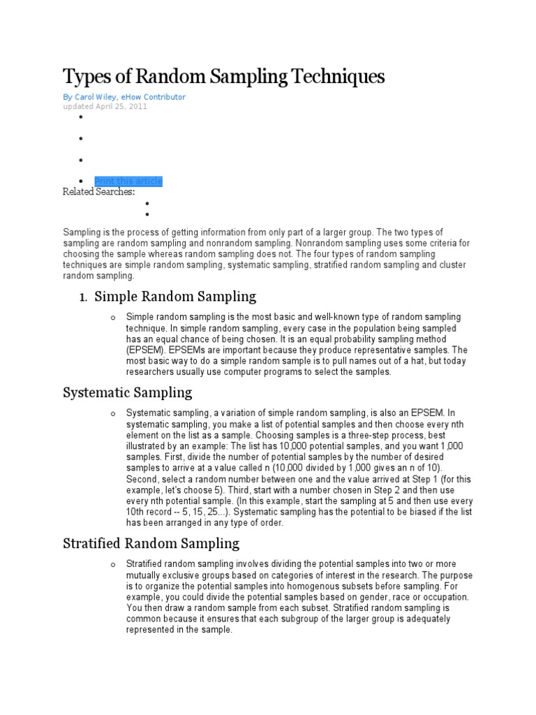 Types of Random Sampling Techniques | Download Free PDF | Sampling ...