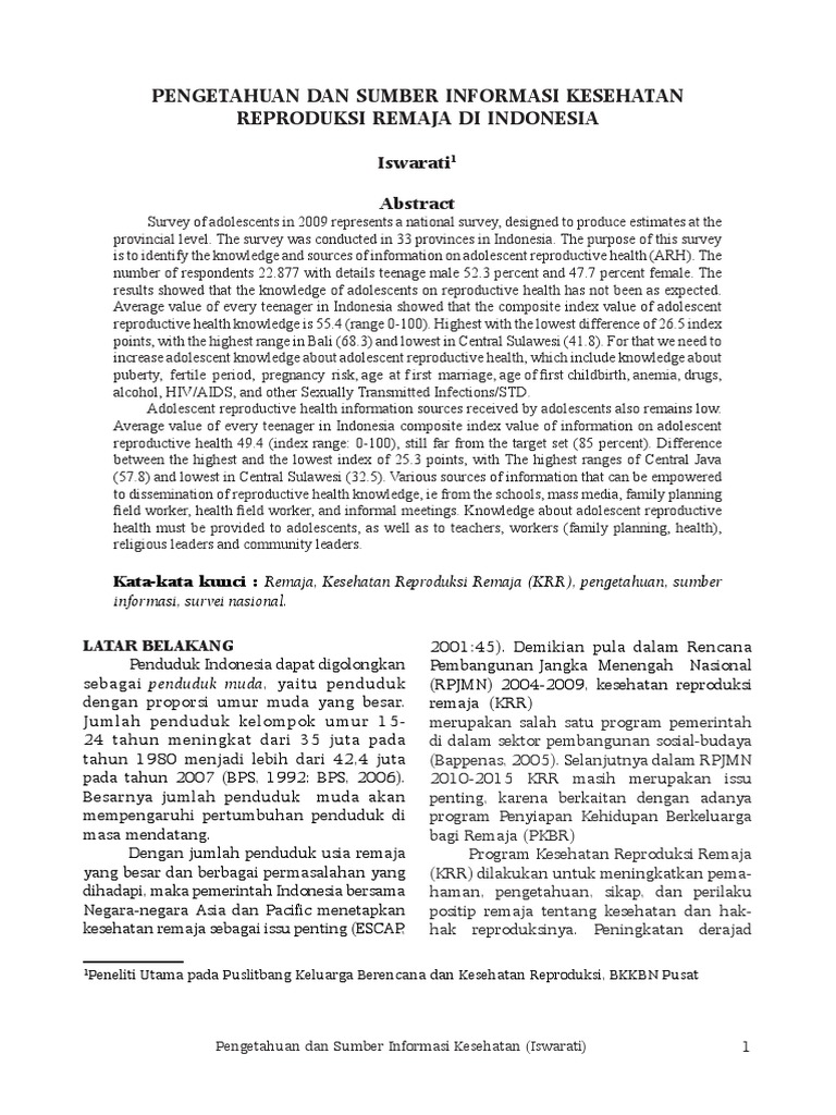 Adolescent Reproductive Health in Indonesia | PDF | Reproductive Health ...