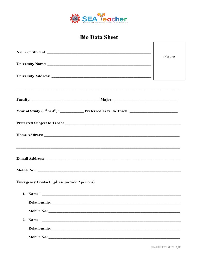 Student Bio Data Sheet Template | PDF | Career & Growth | Social Science