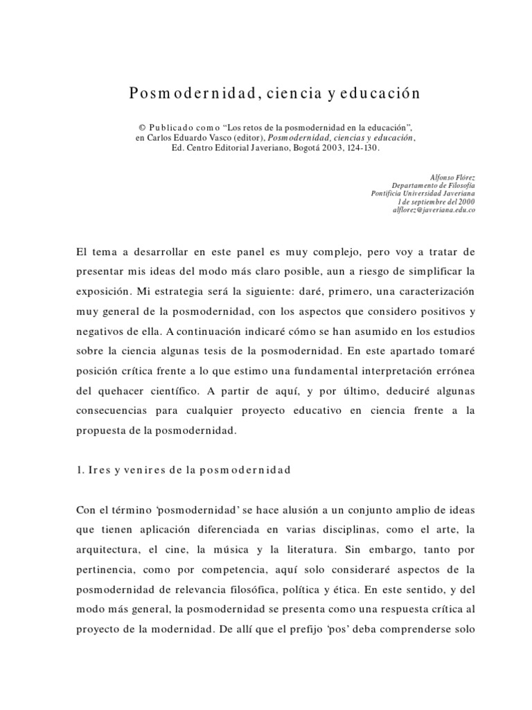 Retos de la posmodernidad en educación | PDF | Teoría | Science