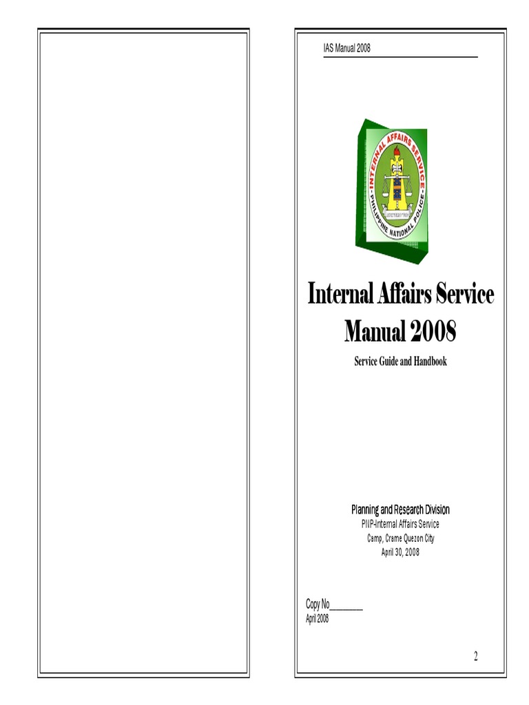 PNP Internal Affairs Service Manual | PDF | Inspector | Police