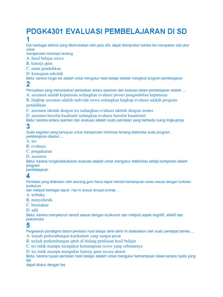 Evaluasi Pembelajaran di SD: Asesmen dan Tes | PDF | Karier & Perkembangan