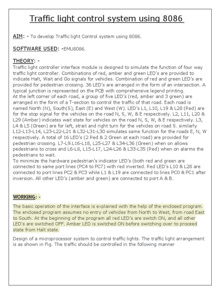Traffic Light Control System Using 8086 PDF Traffic Pedestrian