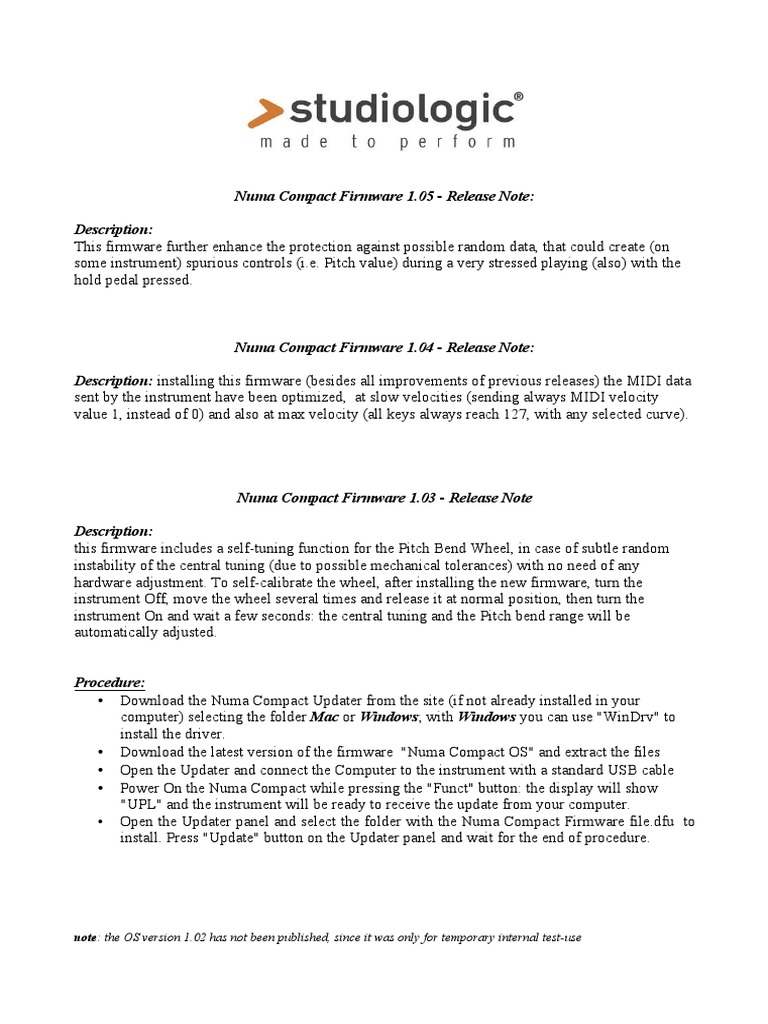 Numa Compact Firmware Release Notes | PDF | System Software | Computer ...