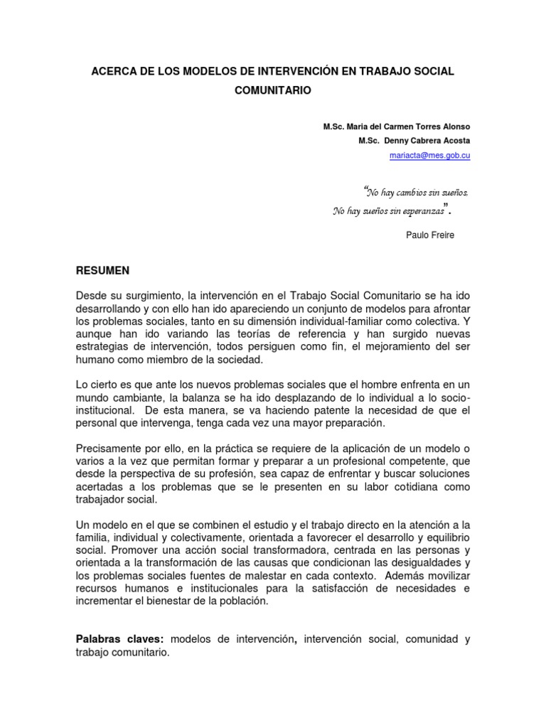Modelos de Intervención en Trabajo Social | PDF | Trabajo Social ...
