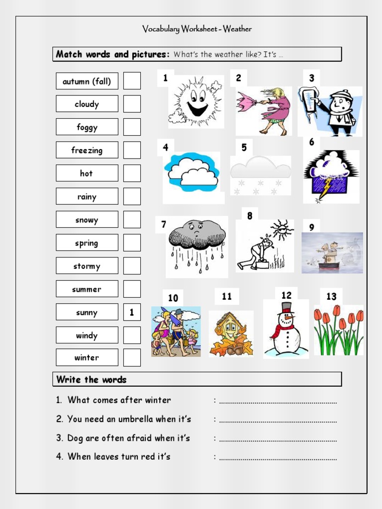 Weather Vocabulary Matching Worksheet | PDF