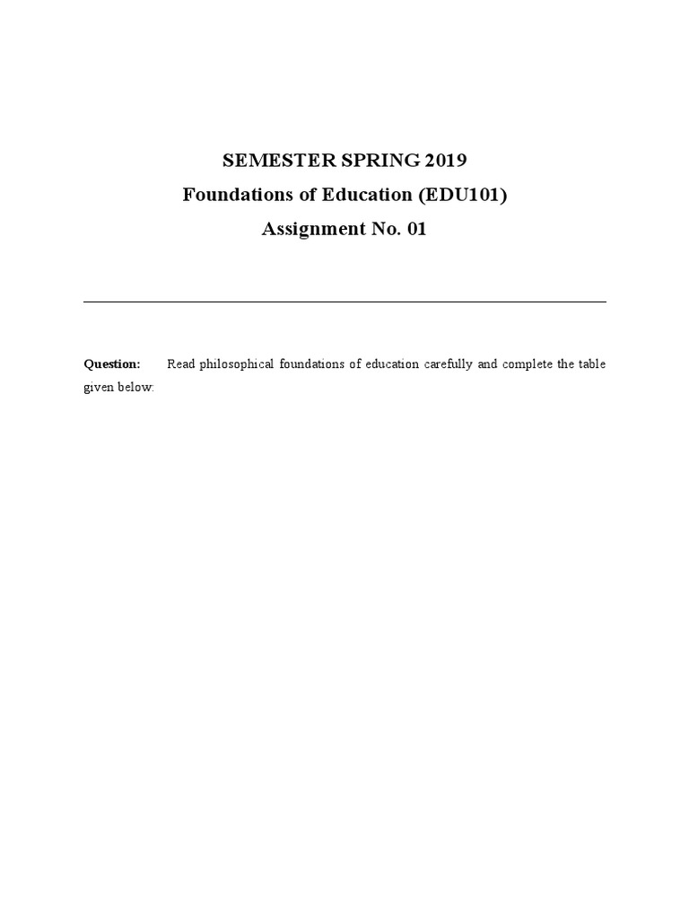 Edu101 Assignment 1 Spring 2019 Pdf Curriculum Teachers